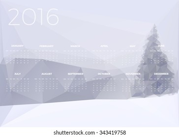 Calendário geométrico abstrato de Natal com polígonos triangulares. 