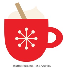 Christmas abstract geometric flat simple coffee cup with marshmallows icon. Vector illustration, decorative element for poster, banner, card. Minimalistic Christmas symbol. Children's book element