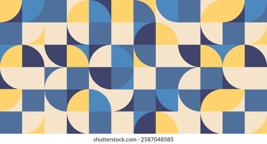 Christmas Abstract. Geometric pattern with green, red, and beige shapes. Seamless design featuring overlapping circles and rectangles. Modern abstract pattern for festive decor.