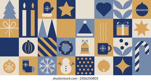  Christmas abstract geometric seamless pattern with holidays icons