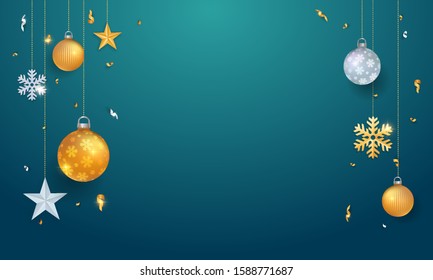 christmas abstract green vector background with golden glitter decoration elements and snowflakes happy vacation star colourful party abstract holiday background scene colorful ball space gold ceremon
