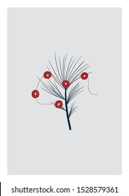 Christmas abstract illustration. Vector Tree Print with Balls.