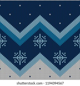 Christmas abstract knitted pattern. Christmas seamless pattern. Design for sweater, scarf, comforter or clothes texture. Vector illustration.