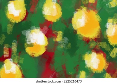 Christmas abstract lights background in acrylic paint brush strokes in yellow, red and green tones