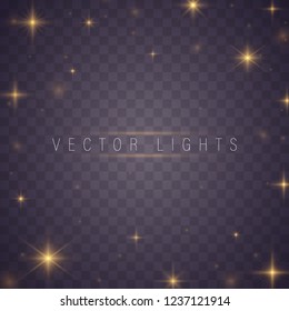 Christmas abstract pattern. Yellow sparks and stars glitter special light effect. Sparkling magic dust particles. Glow transparent vector, explosion, glitter.