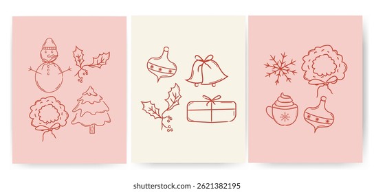 Christmas abstract poster. Hand drawn Christmas elements design for cards, menu, and crafts.	