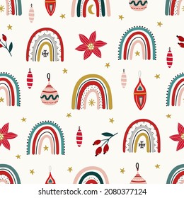 Arcoiris abstracto de Navidad Fondo vectorial de patrón sin costura, papel digital de navidad para textiles, tela, papel envolvente, papel tapiz, papel de papelería