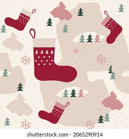 Christmas abstract seamless pattern in classic color. Modern design, shapes, design elements