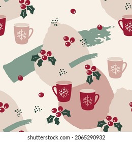 Christmas abstract seamless pattern in classic color. Modern design, shapes, design elements