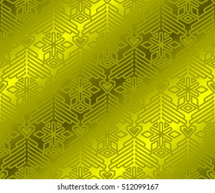Christmas abstract seamless pattern with fir-tree and star. Yellow pattern on the wrapping paper.