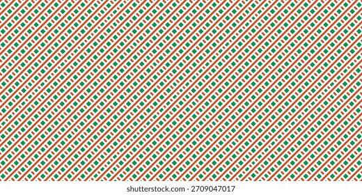 Navidades abstractas sin patrón. Fondo de rayas diagonales rojas y verdes. Bastón de caramelo que repite la decoración de diseño de arte abstracto moderno