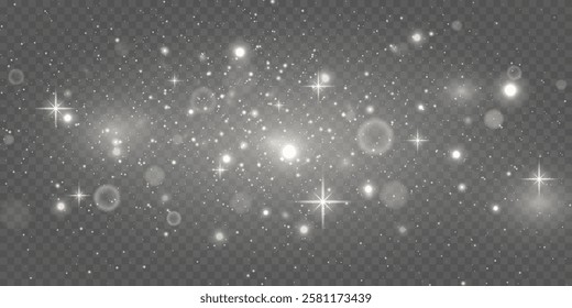 Christmas abstract style light effect. Dust sparkles and silver stars.Bokeh effect.On a transparent background.EPS10.