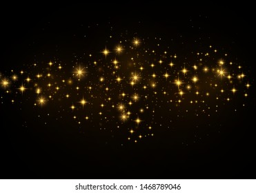 Christmas Abstract stylish light effect on a black  transparent background. Yellow dust yellow sparks and golden stars shine with special light. Vector sparkles   Sparkling magical dust particles.