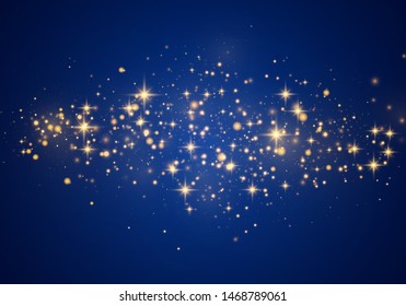 Christmas Abstract stylish light effect on a blue background. Yellow dust yellow sparks and golden stars shine with special light. Vector luxury sparkles Sparkling magical dust particles.