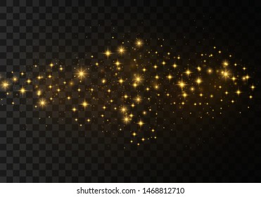 Christmas Abstract stylish light effect on a black  transparent background. Yellow dust yellow sparks and golden stars shine with special light. Vector sparkles   Sparkling magical dust particles.