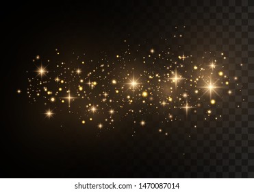 Christmas Abstract stylish light effect on a black  transparent background. Yellow dust yellow sparks and golden stars shine with special light. Vector sparkles   Sparkling magical dust particles.