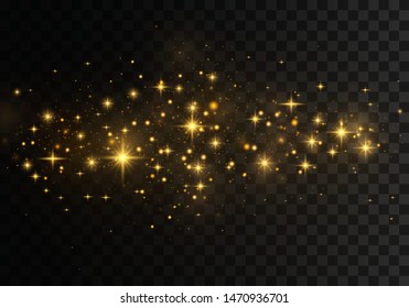 Christmas Abstract stylish light effect on a black  transparent background. Yellow dust yellow sparks and golden stars shine with special light. Vector sparkles   Sparkling magical dust particles.