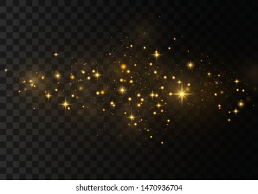 Christmas Abstract stylish light effect on a black  transparent background. Yellow dust yellow sparks and golden stars shine with special light. Vector sparkles   Sparkling magical dust particles.