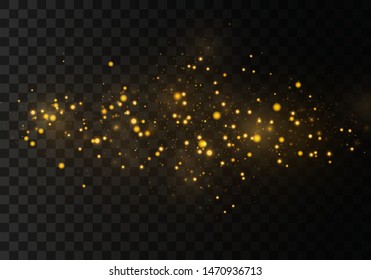 Christmas Abstract stylish light effect on a black  transparent background. Yellow dust yellow sparks and golden stars shine with special light. Vector sparkles   Sparkling magical dust particles.