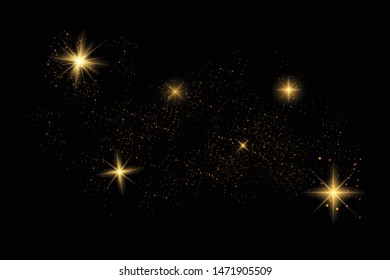 Christmas Abstract stylish light effect on a black transparent background. Yellow dust yellow sparks and golden stars shine with special light. Vector sparkles Sparkling magical dust particles.