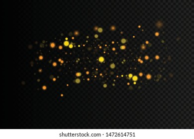 Christmas Abstract stylish light effect on a black transparent background. Yellow dust yellow sparks and golden stars shine with special light. Vector sparkles Sparkling magical dust particles.