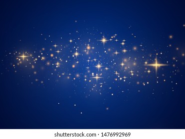 Christmas Abstract stylish light effect on a blue background. Yellow dust yellow sparks and golden stars shine with special light. Vector luxury sparkles Sparkling magical dust particles.