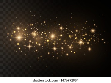 Christmas Abstract stylish light effect on a black  transparent background. Yellow dust yellow sparks and golden stars shine with special light. Vector sparkles   Sparkling magical dust particles.