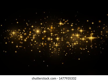 Christmas Abstract stylish light effect on a black  transparent background. Yellow dust yellow sparks and golden stars shine with special light. Vector sparkles   Sparkling magical dust particles.