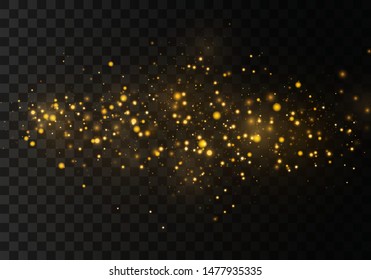 Christmas Abstract stylish light effect on a black  transparent background. Yellow dust yellow sparks and golden stars shine with special light. Vector sparkles   Sparkling magical dust particles.