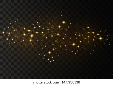 Christmas Abstract stylish light effect on a black  transparent background. Yellow dust yellow sparks and golden stars shine with special light. Vector sparkles   Sparkling magical dust particles.