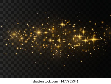 Christmas Abstract stylish light effect on a black  transparent background. Yellow dust yellow sparks and golden stars shine with special light. Vector sparkles   Sparkling magical dust particles.