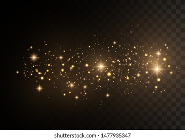 Christmas Abstract stylish light effect on a black  transparent background. Yellow dust yellow sparks and golden stars shine with special light. Vector sparkles   Sparkling magical dust particles.