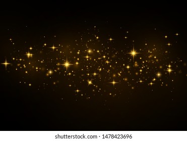 Christmas Abstract stylish light effect on a black  transparent background. Yellow dust yellow sparks and golden stars shine with special light. Vector sparkles   Sparkling magical dust particles.