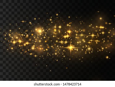 Christmas Abstract stylish light effect on a black  transparent background. Yellow dust yellow sparks and golden stars shine with special light. Vector sparkles   Sparkling magical dust particles.