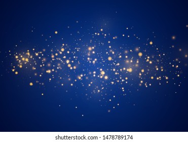 Christmas Abstract stylish light effect on a blue background. Yellow dust yellow sparks and golden stars shine with special light. Vector luxury sparkles Sparkling magical dust particles.