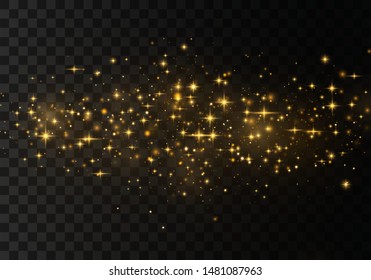 Christmas Abstract stylish light effect on a black  transparent background. Yellow dust yellow sparks and golden stars shine with special light. Vector sparkles   Sparkling magical dust particles.