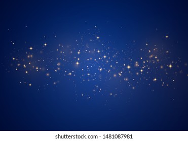 Christmas Abstract stylish light effect on a blue background. Yellow dust yellow sparks and golden stars shine with special light. Vector luxury sparkles Sparkling magical dust particles.