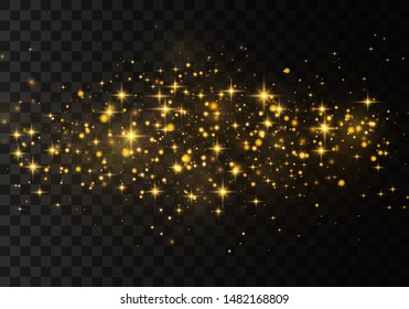 Christmas Abstract stylish light effect on a black  transparent background. Yellow dust yellow sparks and golden stars shine with special light. Vector sparkles   Sparkling magical dust particles.
