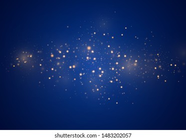 Christmas Abstract stylish light effect on a blue background. Yellow dust yellow sparks and golden stars shine with special light. Vector luxury sparkles Sparkling magical dust particles.