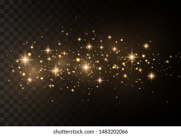 Christmas Abstract stylish light effect on a black  transparent background. Yellow dust yellow sparks and golden stars shine with special light. Vector sparkles   Sparkling magical dust particles.