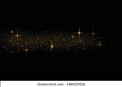 Christmas Abstract stylish light effect on a black transparent background. Yellow dust yellow sparks and golden stars shine with special light. Vector sparkles Sparkling magical dust particles.