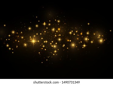 Christmas Abstract stylish light effect. Yellow dust yellow sparks and golden stars shine with special light. Vector luxury sparkles Sparkling magical dust particles.