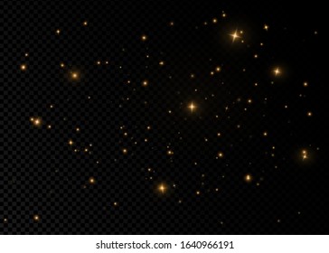 Christmas Abstract stylish light effect on a black transparent background. Yellow dust yellow sparks and golden stars shine with special light. Vector sparkles Sparkling magical dust particles.