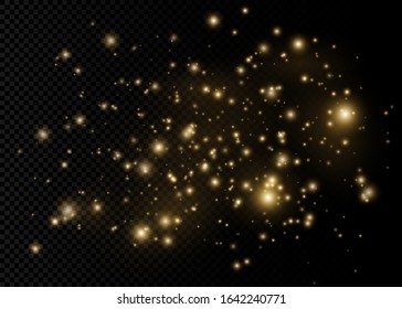 Christmas Abstract stylish light effect on a black transparent background. Yellow dust yellow sparks and golden stars shine with special light. Vector sparkles Sparkling magical dust particles.