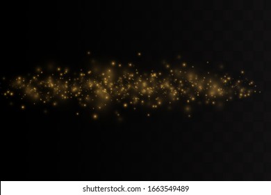 Christmas Abstract stylish light effect on a black transparent background. Yellow dust yellow sparks and golden stars shine with special light. Vector sparkles Sparkling magical dust particles.