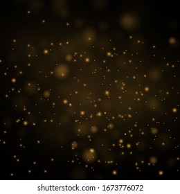 Christmas Abstract stylish light effect on a black transparent background. Yellow dust yellow sparks and golden stars shine with special light. Vector sparkles Sparkling magical dust particles.