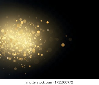 Christmas Abstract stylish light effect on a black transparent background. Yellow dust yellow sparks and golden stars shine with special light. Vector sparkles Sparkling magical dust particles.