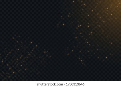 Christmas an Abstract stylish light effect on a black transparent background. Yellow dust yellow sparks and golden stars shine with special light. Vector sparkles Sparkling magical dust particles. 