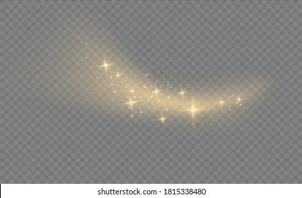 Christmas abstract stylish light effect on a transparent background. Yellow dust yellow sparks, golden stars shine with special light. Sparkling magic dust particles. Christmas abstract vector pattern