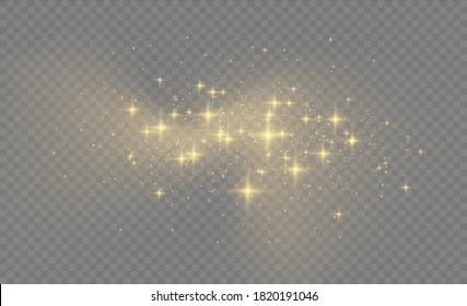 Christmas Abstract stylish light effect on transparent background. Yellow dust yellow sparks, golden stars shine with special light. Sparkling magic dust particles. Christmas abstract vector pattern